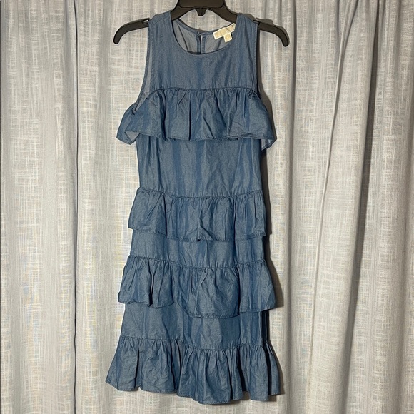 Michael Kors Light Blue Denim Dress with Ruffles - Picture 1 of 11
